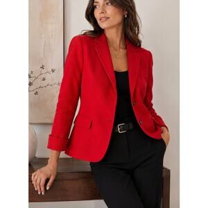 Talbots Red Wool Blend Blazer Size 12 Classic Career Jacket Tailored Two Button